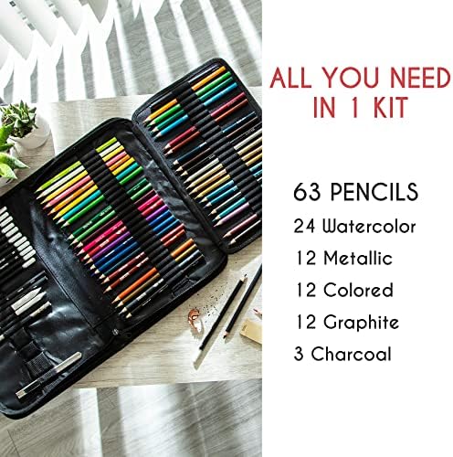 Zenacolor 74 Pack Drawing Kit with Drawing Pencils - Drawing Set for Sketching, Pro Sketch Art Supplies with Sketch Book, Colored, Graphite, Charcoal, Watercolor & Metallic Pencil for Adults and Kids
