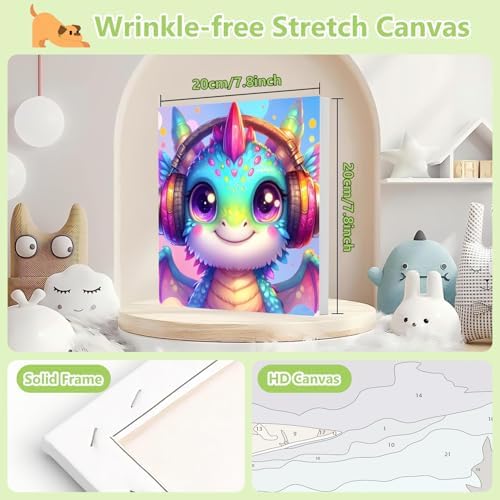 Reivworl Dragon Paint by Numbers Kit for Kids with Frame 8×8 inch