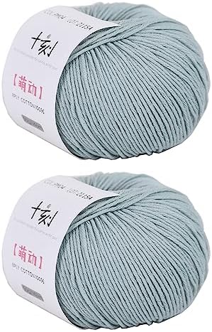 Fine Weight Knitted and Crocheted Cotton Yarn, 100% Long Staple Cotton Yarn, Baby Sports, 2 Packages of 100g/3.52oz (Per Skein 50g/162yards) - Waterfall Blue
