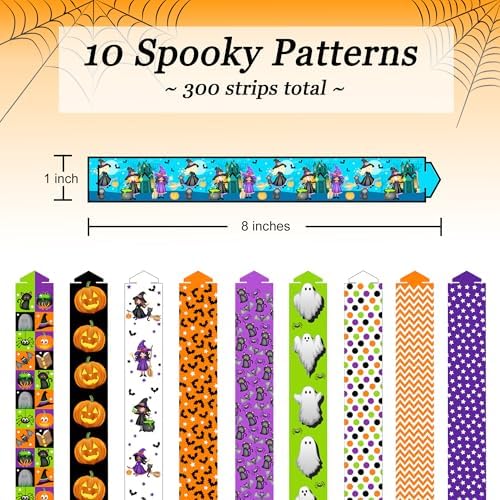 300 Paper Chain Strips for Crafting. No Glue or Tape Needed. Kid Friendly & Family Fun. Yields Over 50 Feet of Paper Chains for Party or Classroom Decorations (Halloween)