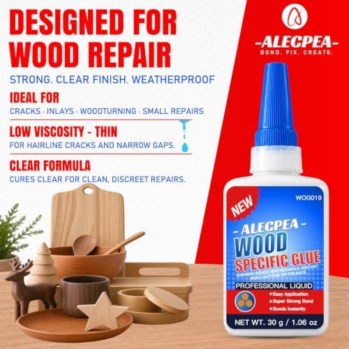 ALECPEA Wood Glue, Thin CA Glue for Wood, 30g with 3 Droppers