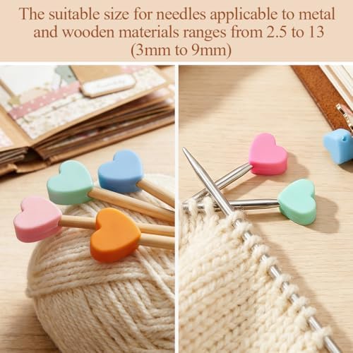 ZZXLLRO 20Pcs Heart Knitting Needle Stoppers Silicone Point Protectors Accessories Fit Size 2.5-13 (3mm-9mm) for All Different Needle Materials