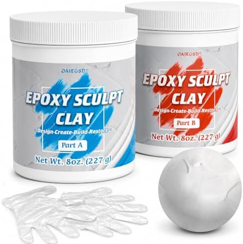 1 lb White Epoxy Putty Sculpt Clay, 2 Part Self Hardening Modeling Clay | Two-Part Epoxy Sculpting Clay That Self Hardens for Modeling, Sculpting and Repairing Metal, Wood, Ceramic, Tile and Plastic.