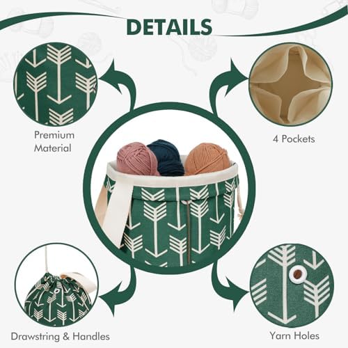 TOGETRUE Yarn Bag, Knitting Crochet Bag, Portable Yarn Storage Bags Organizer for Crocheting Project, Store Skein Ball, Short Knitting Needle (Medium,Green)