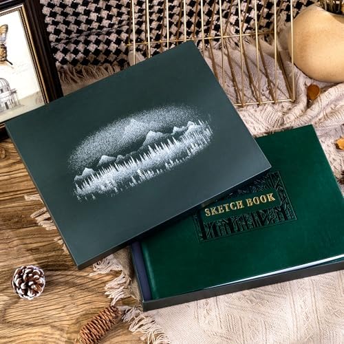 CAGIE Sketch Book for Drawing, 185 GSM Leather Sketchbook 12" x 9", Green