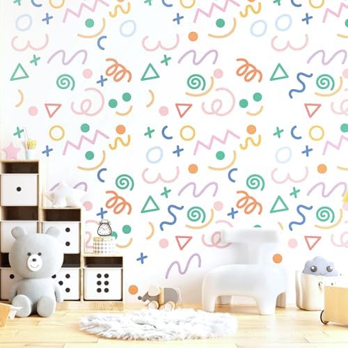 AOWDIAO 200 Pcs Geometric Wall Decals - Peel and Stick, Waterproof Vinly Colorful Wall Stickers for Kids Room, Playroom and Nursery