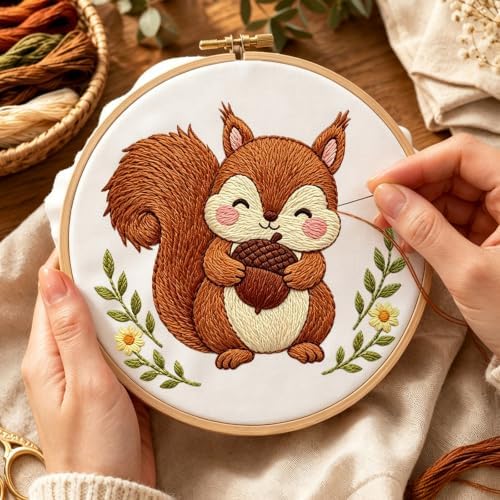 Nuberlic Embroidery Kit for Beginners Stamped Squirrel Needlepoint