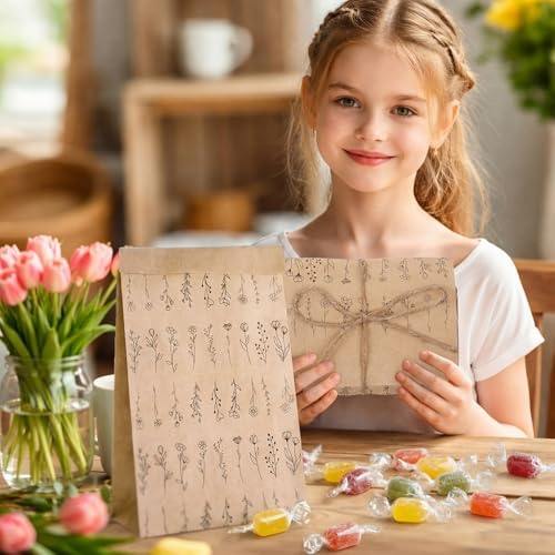 Fulmoon 100 Pcs Soap Packaging Paper Bag 5''x8'' with Rope,Flower Style