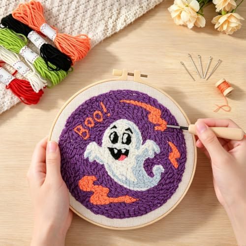 Halloween Punch Needle Kit Beginners Ghost Stitching Kit for Craft Lover