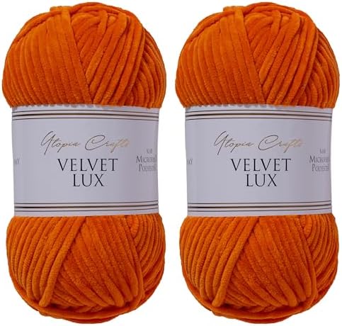 Velvet Lux Chenille Yarn for Crocheting and Knitting, 2 Pack Bulk Chunky Yarn, Super Soft Velvet Yarn for Amigurumi, Baby Blankets & Home Decor — 100g/120yds per Skein (Rusty Orange)