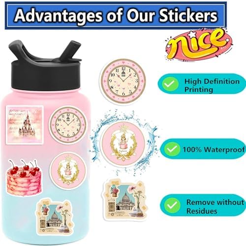 DothRayan 100Pcs Preppy Stickers, Vinyl Aesthetic Waterproof Stickers Adorable Decor Supplies Pink Party Suitable for Water Bottle Laptop Skateboard