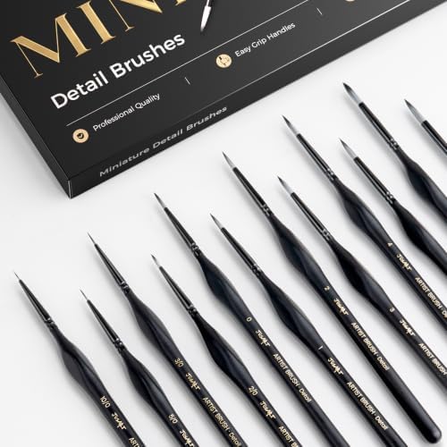JUSART Miniature Paint Brushes 12 PCS, Fine Tip Model Paint Brushes, Black