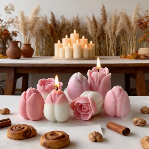 3 PCS Tulip Flower Silicone Molds 3D Floral Candle Mold for Soap,Resin