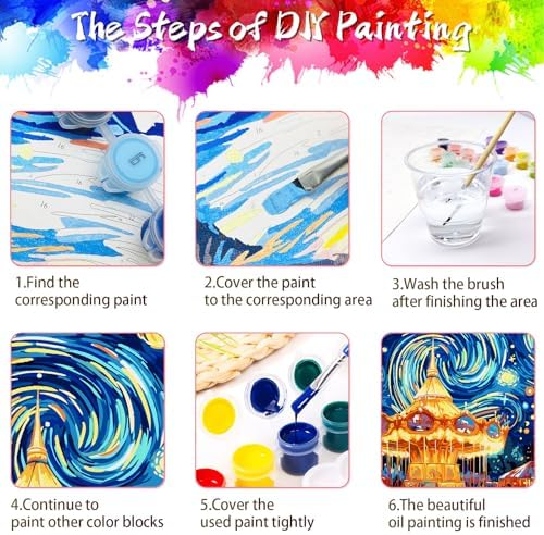 Yunnuo Paint by Numbers Kit for Adults Beginner,Paint by Number Canvas Starry Night,Couples in Amusement Parks Painting by Numbers,Suitable for Home Decor & Gift 16” W x 20”L