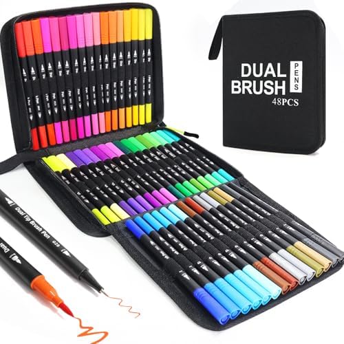 Piochoo Markers,48 Colors Dual Brush Markers Pens,Back to School Supplies
