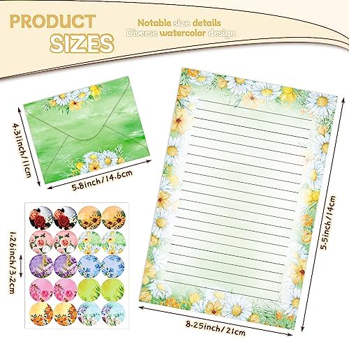 TaoBary 160 Pcs Flower Stationery Paper and Envelopes Set, 5.5 x 8.25''