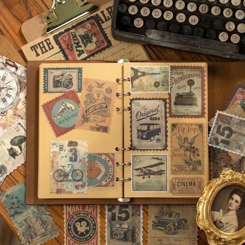 60pcs Vintage Postage Stamp Stickers, Aesthetic Modern Deco Paper Sticker for Scrapbooking, Journaling Supplies, Planners, Kid DIY Art Crafts