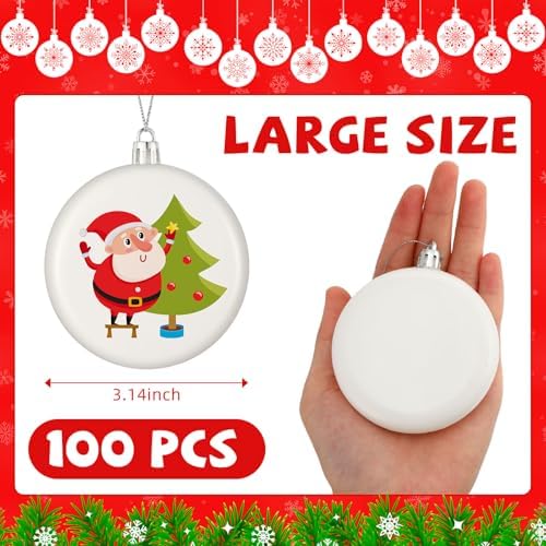 Zubebe 100 Pcs 3.15 Inch Christmas Blank White Ball Ornaments