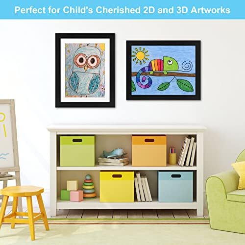 2-Pack Kids Art Frames, 11x14 Front Opening Kids Artwork Frames Changeable, Displays 9x12 With Mat and 11x14 Without Mat, Holds 50 Pcs, for 3D Picture, Crafts, Children Drawing, Hanging Art, Portfolio