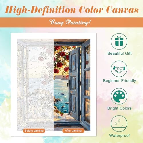 Kalonyth Window View Paint by Numbers Kit for Adults, 16x20 inch, No Framed