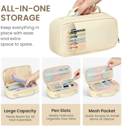 Taja Cute Pencil Case With School Supplies, 39 PCS, Stationery Set, Beige