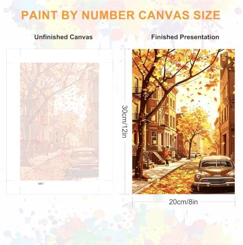 SENQAO City Paint by Numbers Kit for Adults Beginner, Fall City Street Adult Paint by Number Kits on Canvas, DIY Acrylic Oil Easy Painting by Numbers for Home Wall Decor 8X12 inch