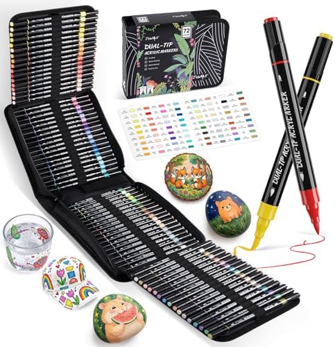 JusArt Acrylic Paint Markers 72 Colors, Dual Tip Art Supplies with Canvas