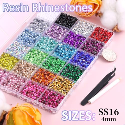 12600Pcs Resin Rhinestones for Crafting with Tweezers, Multicolor 4mm Bedazzling Crystal with 3Pcs 10ml B7000 Jewelry Glue for DIY Crafts Clothing Tumblers Shoes Fabric Nail Art
