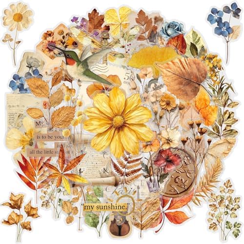 50PCS Transparent Flora Scrapbook Stickers, Flower-G | Vintage Aesthetic Flowers, Vinyl Waterproof, For Scrapbooks Travel Journal, For Water Bottles Laptop Phone