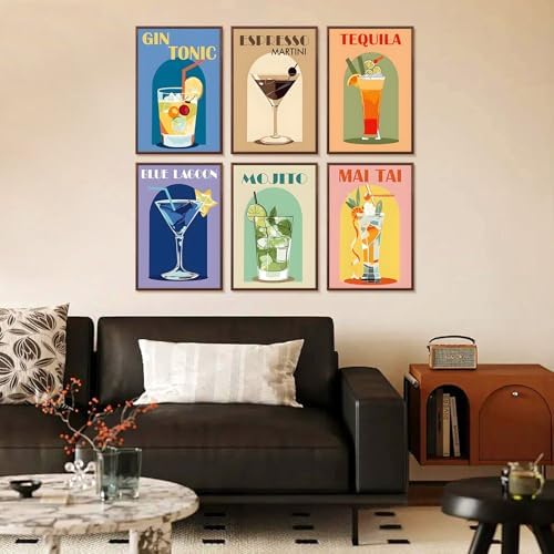 Yezavesu 6 Pack Paint by Numbers Kit for Adults Beginner 8x12 Inch, Cocktail Adult Paint by Number Kits on Canvas Without Frame, DIY Acrylic Cocktail Painting by Numbers for Home Wall Decor Gift