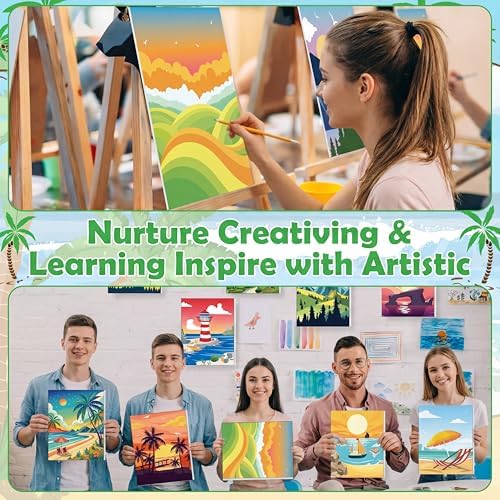 Blosssound 10 Set Pre Printed Canvas Pre Drawn Canvas Painting with Easel Kits 5" x 7" Outline Painting Panels for Beginners, DIY Craft Project, Home Decors(Summer)