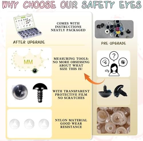 MUCUNNIA 324 Pcs 6-24mm Glitter Safety Eyes Safety Eyes with Washers