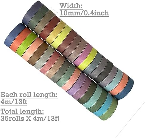 36 Rolls Washi Tape Set, Pastel Washi Tape Colorful Masking Tape 10mm Wide, Decorative Tape for Bullet Journal, Book, Planner, Scrapbooking, DIY Arts Crafts