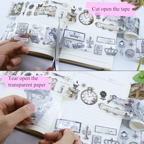 PET Tape Stickers for Journaling with Tweezers, Aesthetic Dreamy Smoke Ribbon Scrapbooking, Waterproof Transparent Washi Tape Stickers Gold Foil Decorative Decals for DIY Planner Crafts (3Pcs)