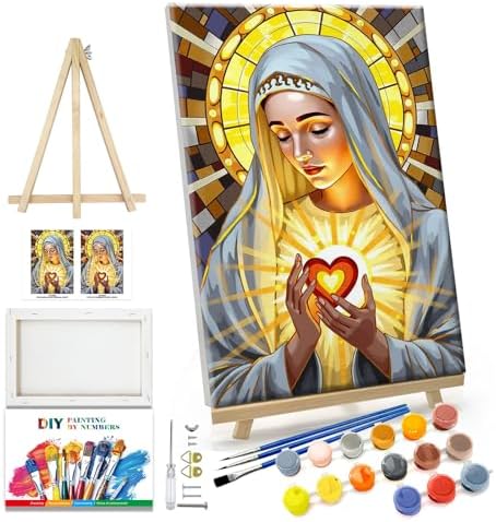 JOOZ 5D Virgin Mary Paint by Numbers Kit for Adults with Frame, 8x12 Inch