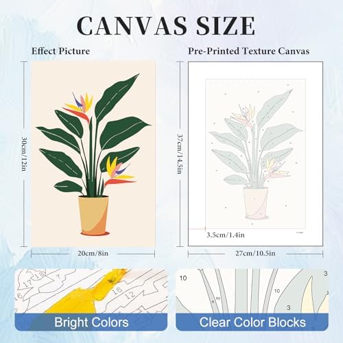 6 Pack Paint by Numbers Kit for Adults, Plants Number Painting, 8x12 Inch | DIY Adult Paint by Number Kits on Canvas for Beginners, without Frame, Botanical Home Wall Decor, Stress Relief Craft Gift