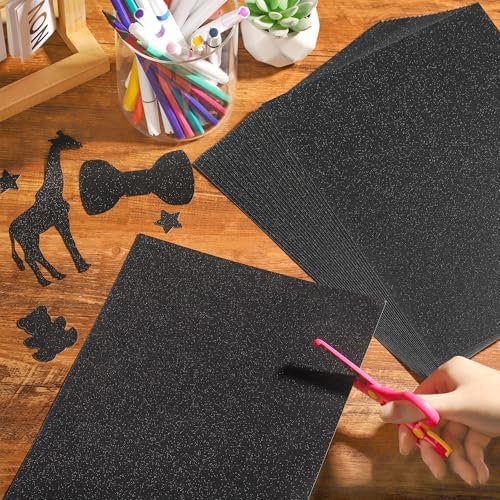 25 Sheets Black Glitter Cardstock 92lb Thick Sparkle Paper 8.5 x 11in