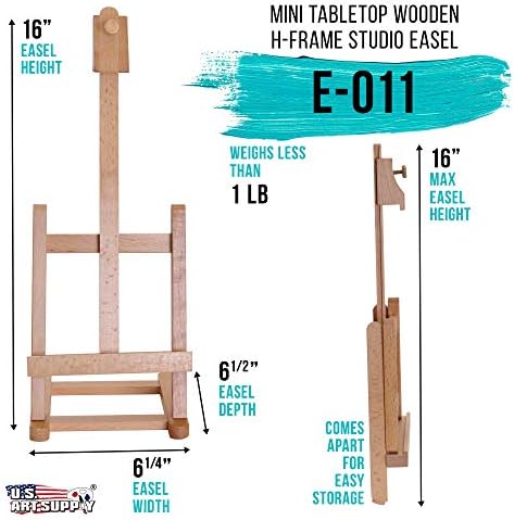 U.S. Art Supply 16" Mini Tabletop Wooden H-Frame Studio Easel