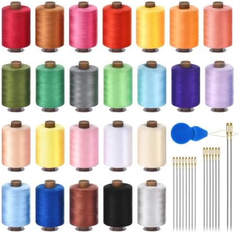 24 Pcs Sewing Thread Kit, 1000 Yards Each Spool 402 Polyester Thread with Sewing Needle & Threader, Sewing Threads for Sewing Machine, Hand Stitching, Embroidery