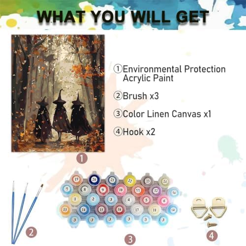 Halloween Paint by Numbers Kit for Adults,Witch Paint by Number 12x16 inch