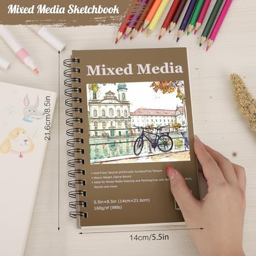 4 Pack Mixed Media Sketchbook, Spiral Bound, 200 Sheets Small Sketchbooks