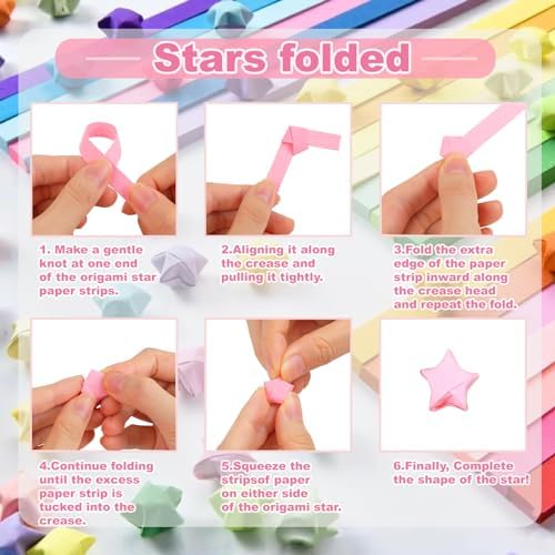 Phinus 2060 Sheets Origami Paper, 27 Assortment Colors Double Sided Star Paper Strips, 8.5 x 0.4 Inch Lucky Origami Star Paper Strips for DIY Hand Art Crafts