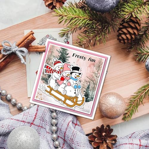 GLOBLELAND Christmas Snowman Clear Stamps for Cards Making Winter Snowflakes Transparent Stamp Snow Frosty Fun Silicone Stamps Seal for Christmas DIY Scrapbooking Photo Album Decor