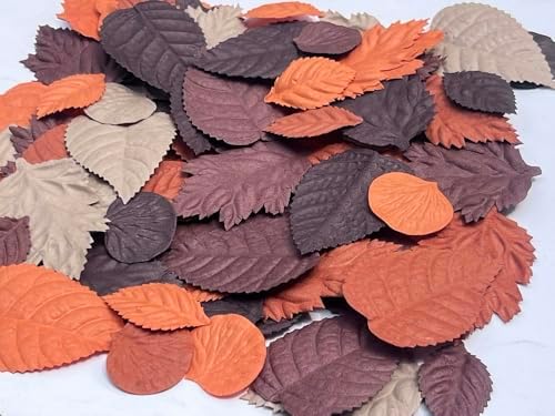 100 Pcs Handmade Mixed Mulberry Paper Rose,Maple,Sunflowers,Hydrangeas,Lotus Leaves Scrapbooking Wedding DIY Craft Supplies Card (Mixed Leaves Brown Tone.)