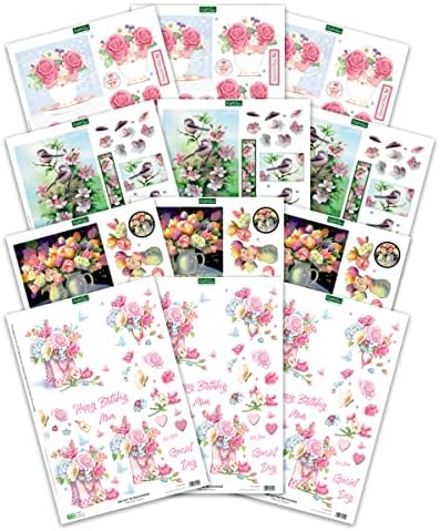 Katy Sue Designs Floral Collection 3D Die-Cut Decoupage Sheets for Card Making. A Pack of 12 Sheets of Floral-Themed Die Cuts for Card Making Supplies or Scrapbooking