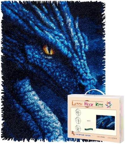 Latch Hook Rug Kit Dragon Pre-Printed Handmade Carpet Crochet Yarn Craft DIY Hook and Latch Door Mat Tapestry for Home Floor Decoration 52x38cm-1