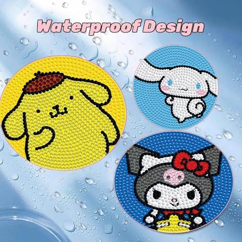 YSUNETER 8 PCS Cartoon Diamond Art Coasters Kits, DIY Drink Coasters Art Crafts Supplies for Adults, Non-Slip 3.9 inch