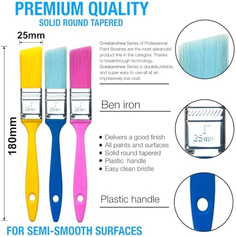 Great Andrew 12 PCS Angled Paint Brushes 1 Inch Painting Acrylic