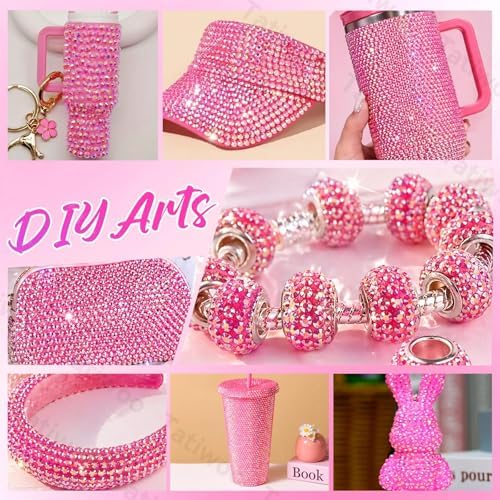 Hot Pink Jelly Rhinestones 2-6mm, 28Grid Flatback Gems Kit for Bedazzling