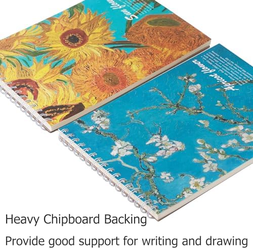 2 Pack Aesthetic Kids Spiral Cute Sketch Book,98lb/160gsm Acid Free Thick Paper Van Gogh A4 Blank Mixed Media Journal Art Sketchbook Artist Drawing Book Paper Painting Sketching Pad